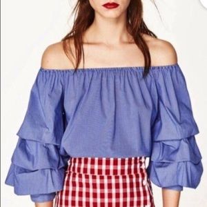 🌸Host Pick⭐️ Zara pinstripe ruched sleeve blouse